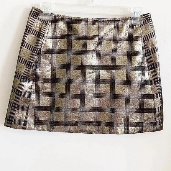 Urban Outfitters Gold metallic and Black Plaid Mini Skirt - Picture 4 of 7